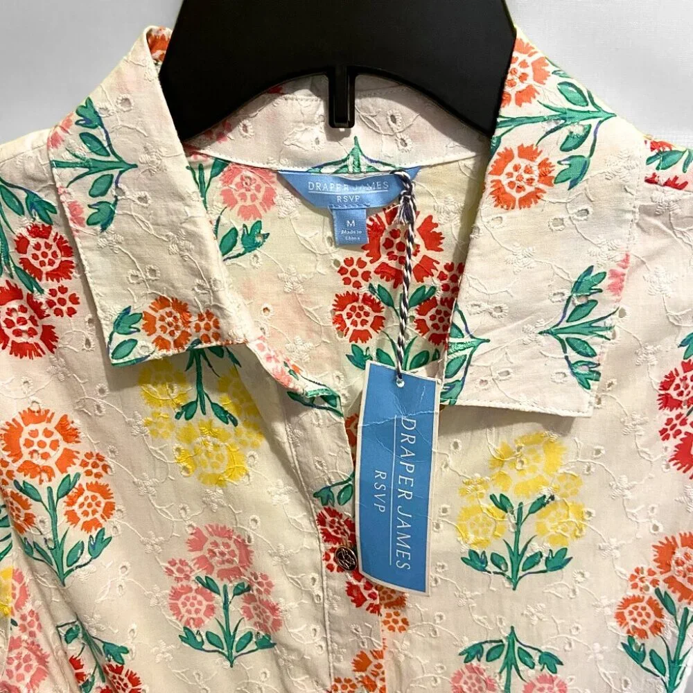 DRAPER JAMES RSVP Short Sleeve Eyelet Shirt Dress White Floral New with Tags - Picture 4 of 6